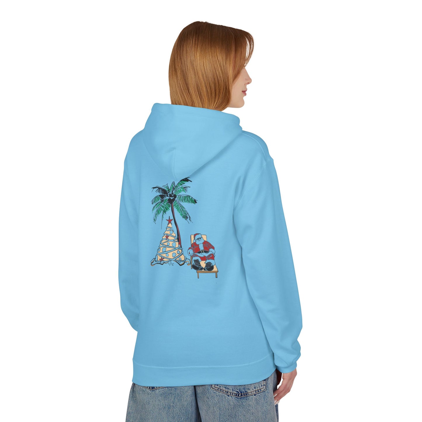 Unisex Tropical Santa Palm Tree Hoodie - Midweight Softstyle Fleece