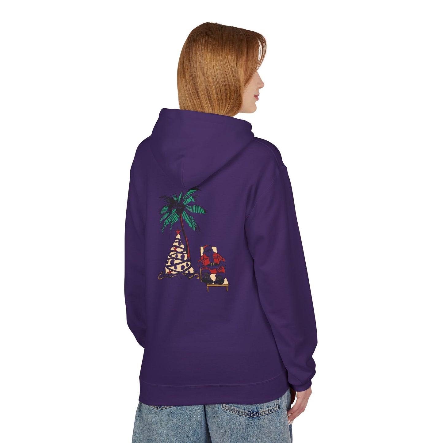 Unisex Tropical Santa Palm Tree Hoodie - Midweight Softstyle Fleece