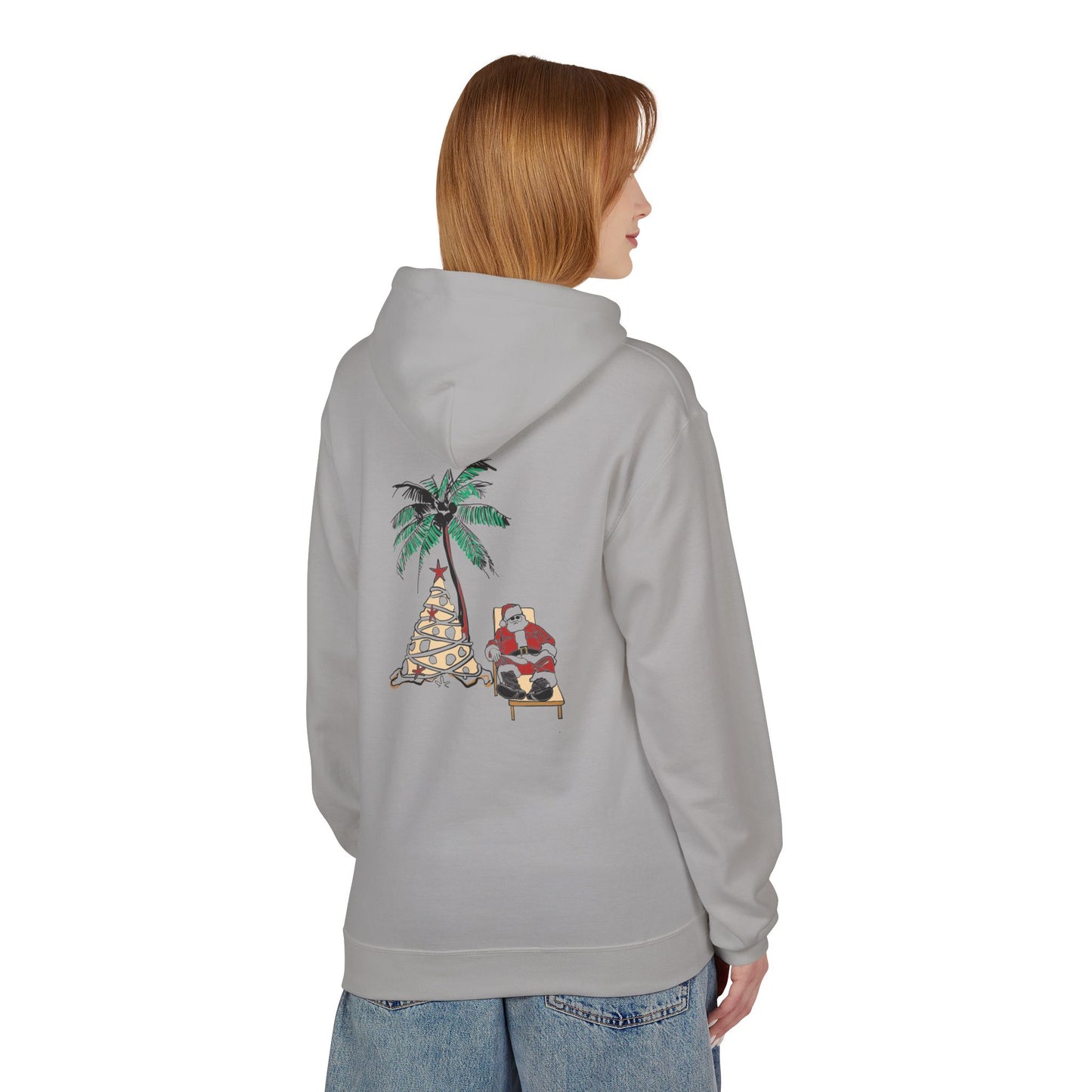 Unisex Tropical Santa Palm Tree Hoodie - Midweight Softstyle Fleece