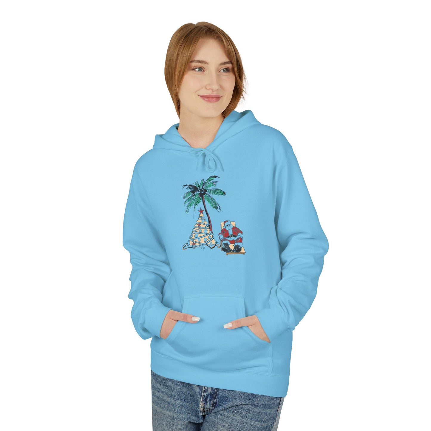 Unisex Tropical Santa Palm Tree Hoodie - Midweight Softstyle Fleece