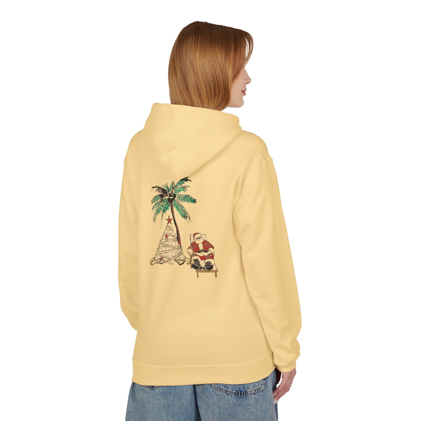 Unisex Tropical Santa Palm Tree Hoodie - Midweight Softstyle Fleece