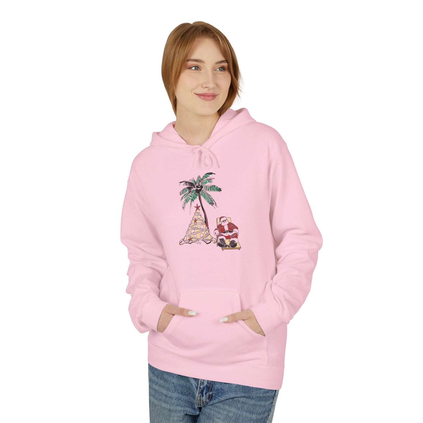Unisex Tropical Santa Palm Tree Hoodie - Midweight Softstyle Fleece
