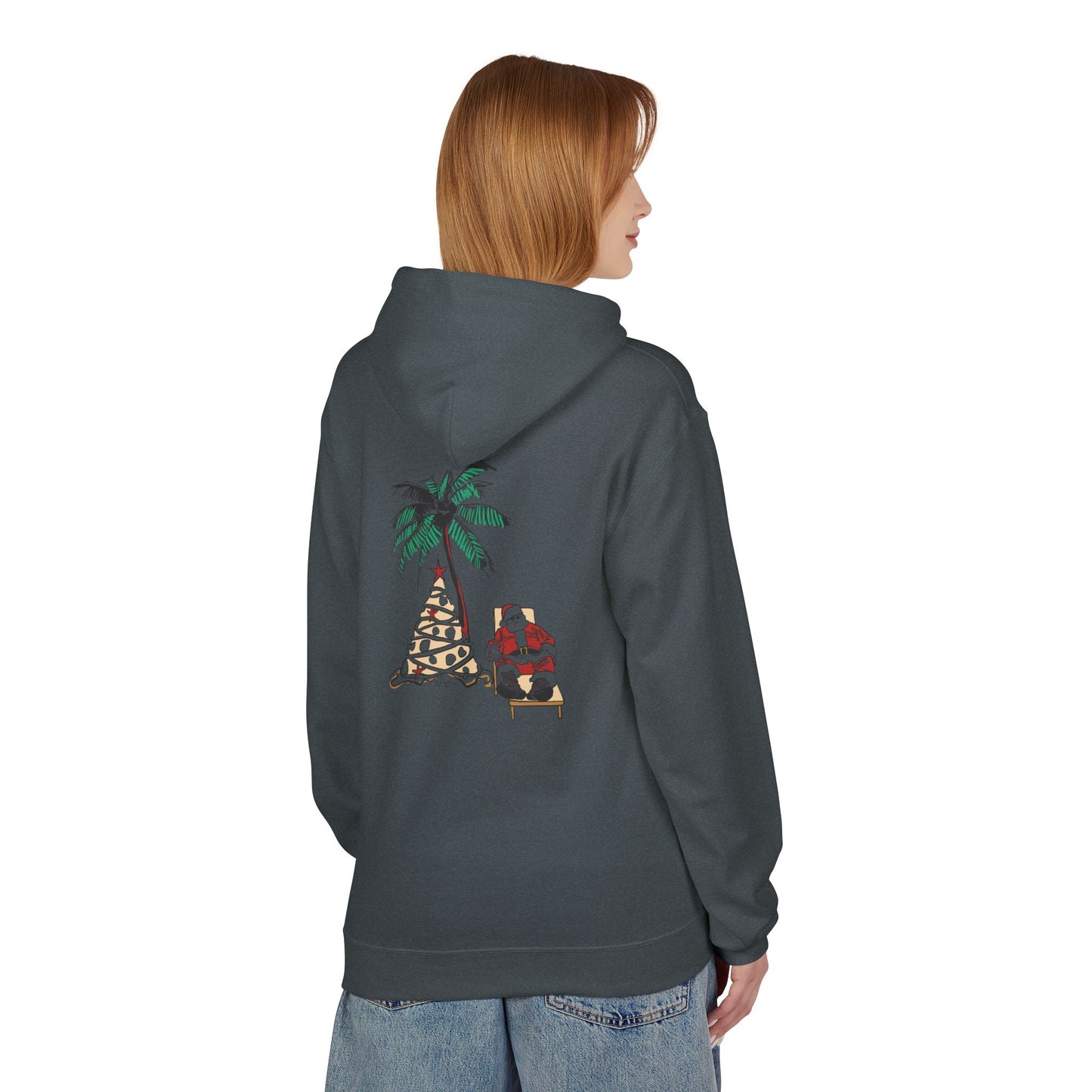 Unisex Tropical Santa Palm Tree Hoodie - Midweight Softstyle Fleece