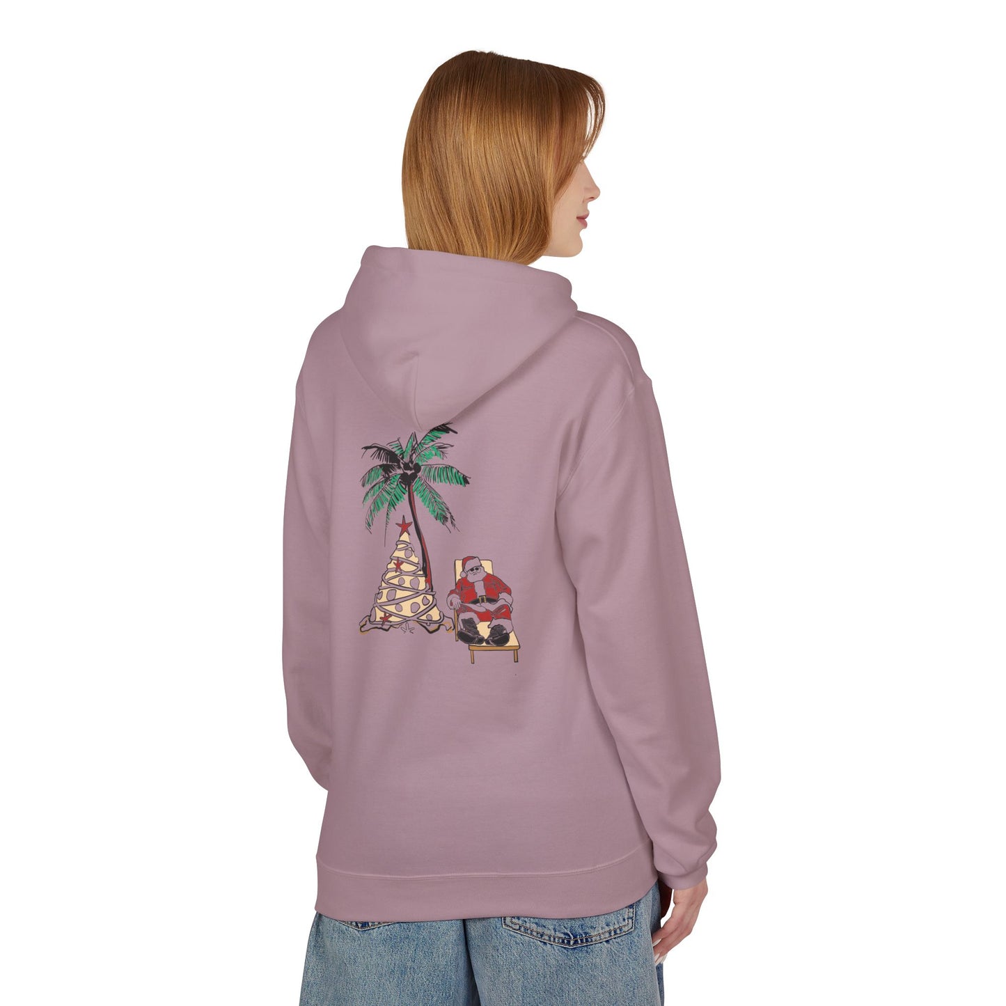 Unisex Tropical Santa Palm Tree Hoodie - Midweight Softstyle Fleece