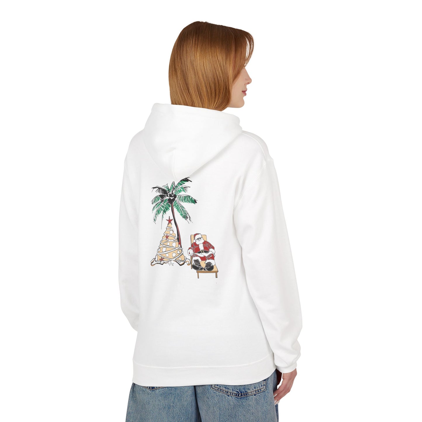 Unisex Tropical Santa Palm Tree Hoodie - Midweight Softstyle Fleece