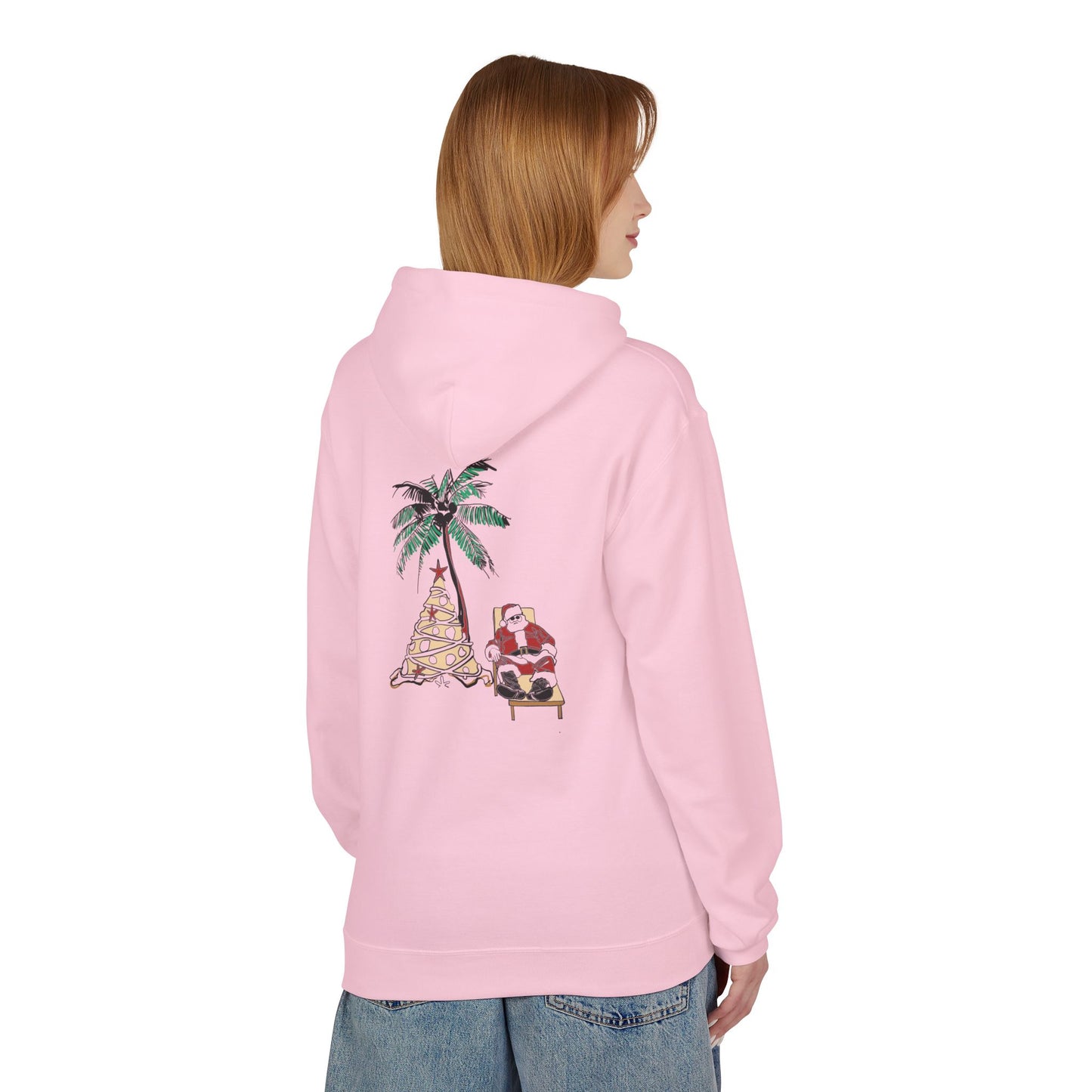 Unisex Tropical Santa Palm Tree Hoodie - Midweight Softstyle Fleece