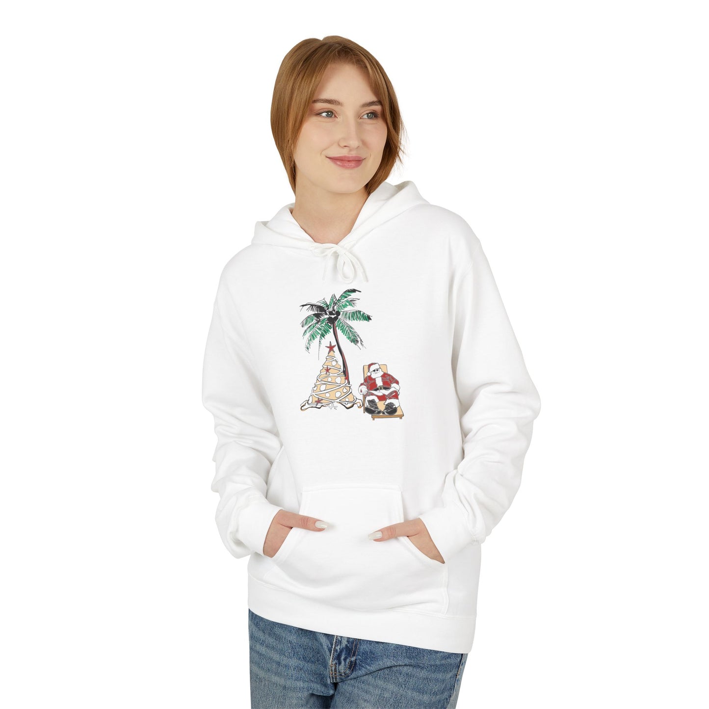 Unisex Tropical Santa Palm Tree Hoodie - Midweight Softstyle Fleece
